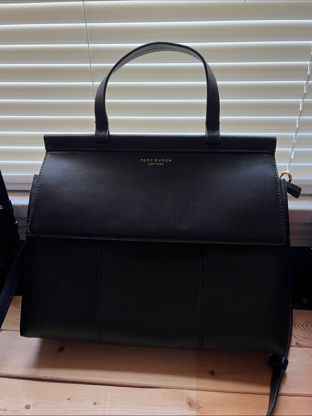 Tory Burch Black Leather Structured Top-Handle Bag